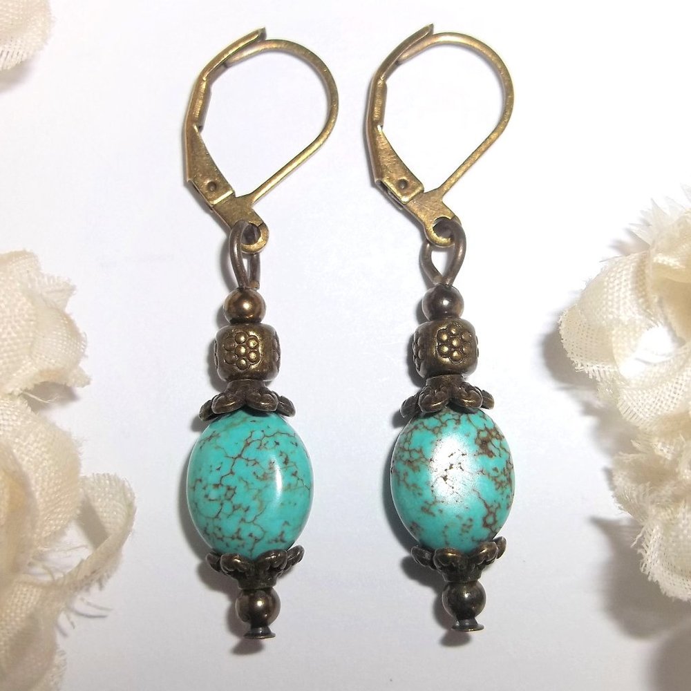 Earring Earrings Earring Turquoise Blue and Bronze Earring Earring Earrings A015